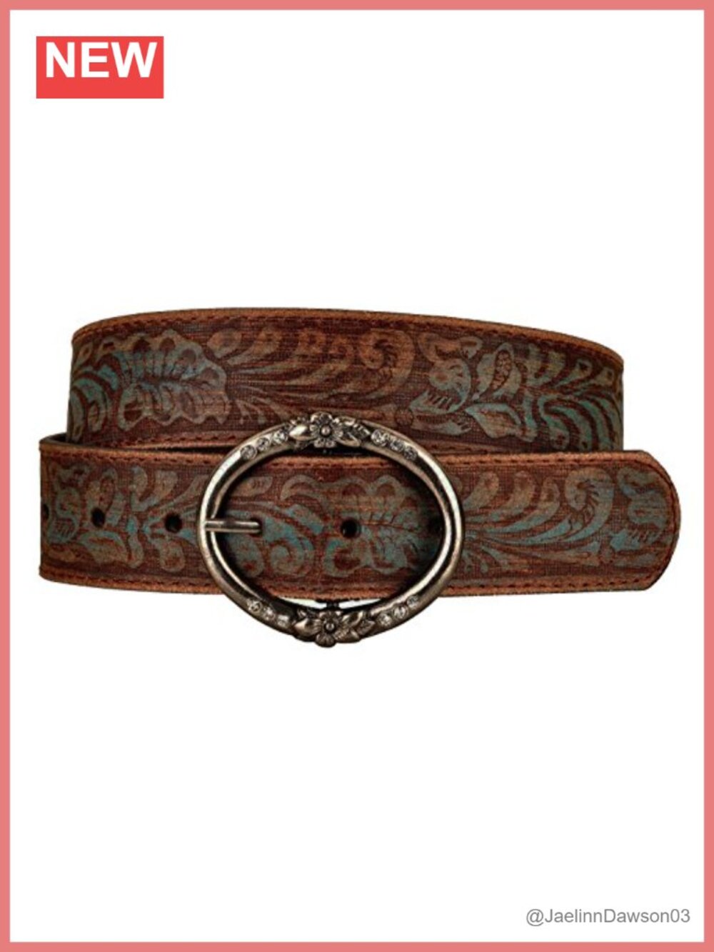 Full-Grain Leather Belt Rhinestone Ring Buckle Western Boho 1.5"